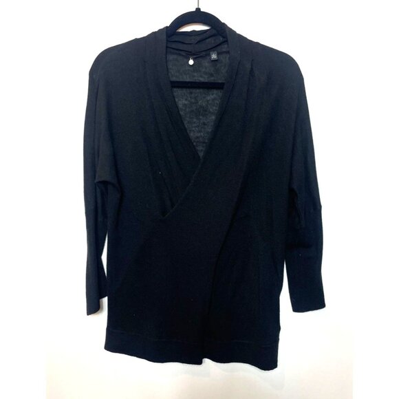Knitted & Knotted Black Wool Blend Wrap Front V-Neck Sweater Size Large - Picture 3 of 11